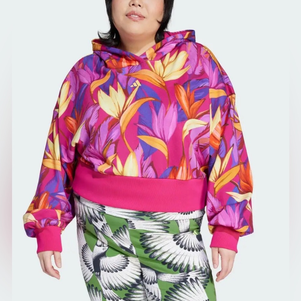 Adidas x Farm Rio Wmns Crop Top Hoodie Bold Pink/Spring Yellow Sz: Various ~ NWT